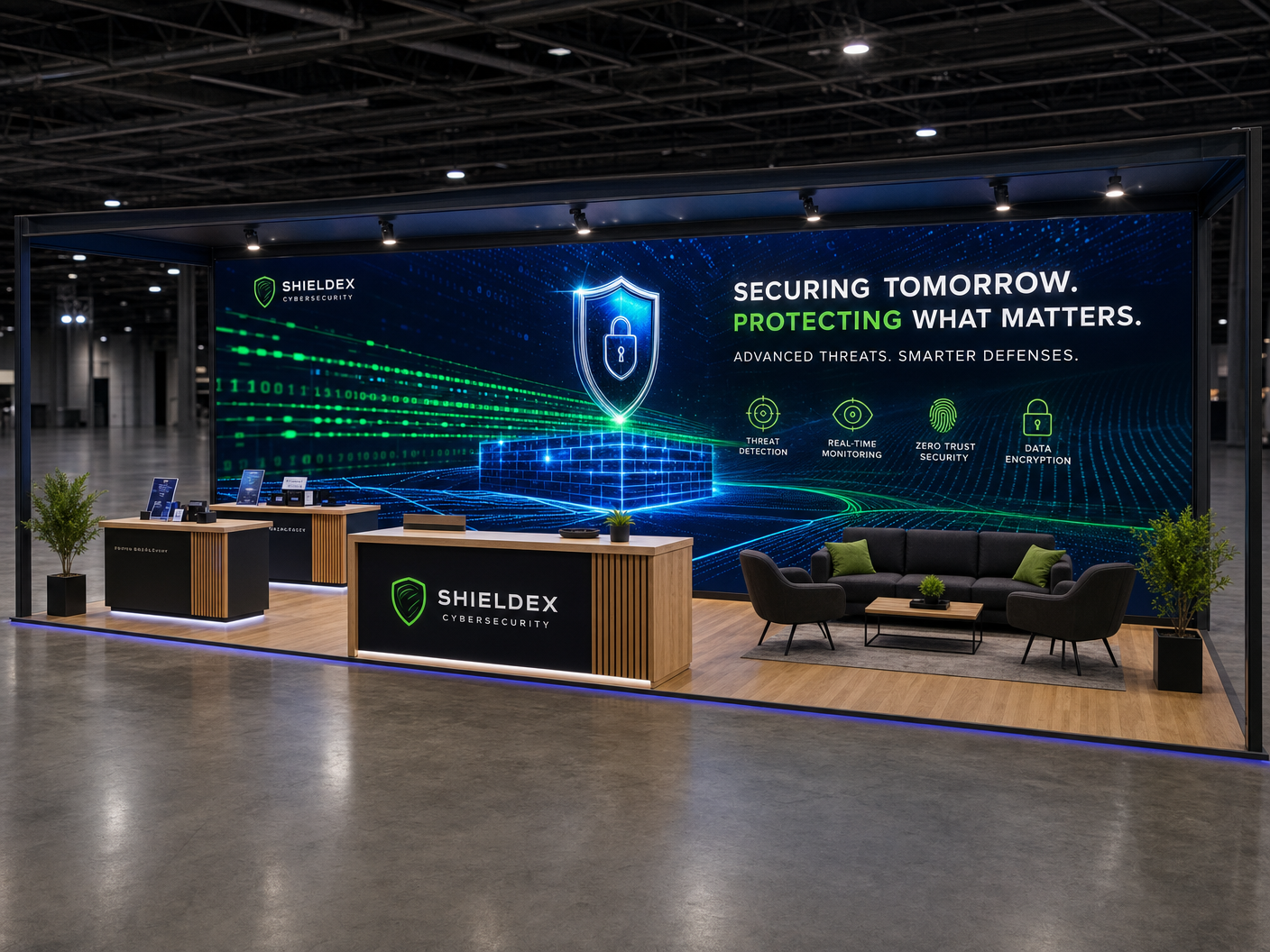 Black Hat 10x40 LED Video Wall Booth – Technology Companies - LED trade show exhibit rental