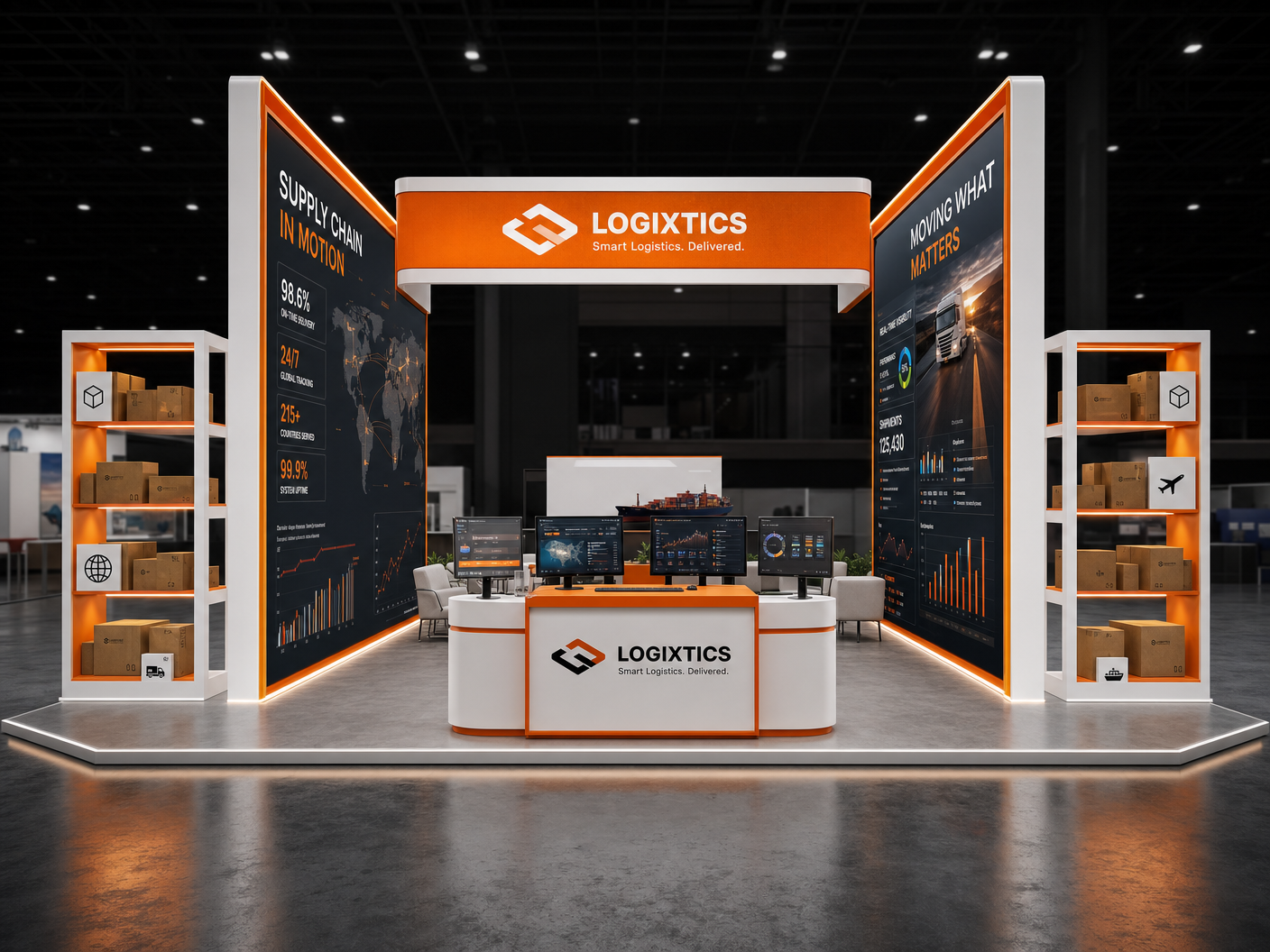 MODEX 20x20 LED Backwall Booth for Logistics Companies - LED trade show exhibit rental