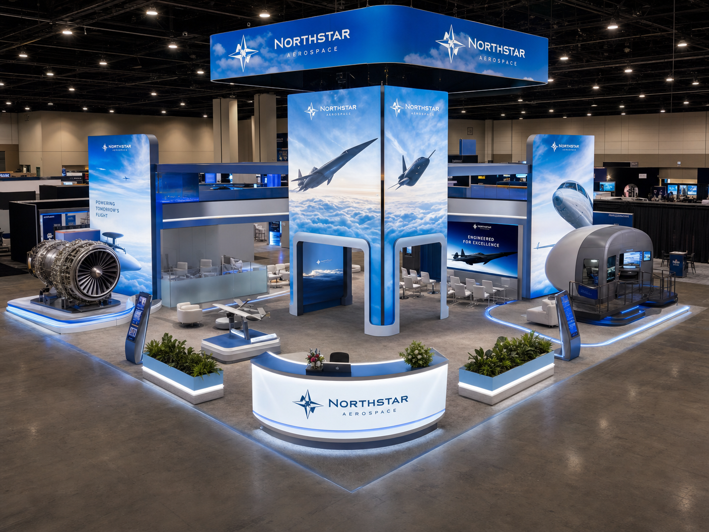 Paris Air Show LED Panel Booth – 40x40 Aerospace Firms - LED trade show exhibit rental