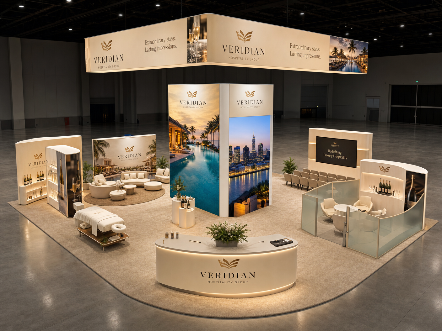 HITEC LED Technology Booth – 40x40 Hospitality Brands - LED trade show exhibit rental